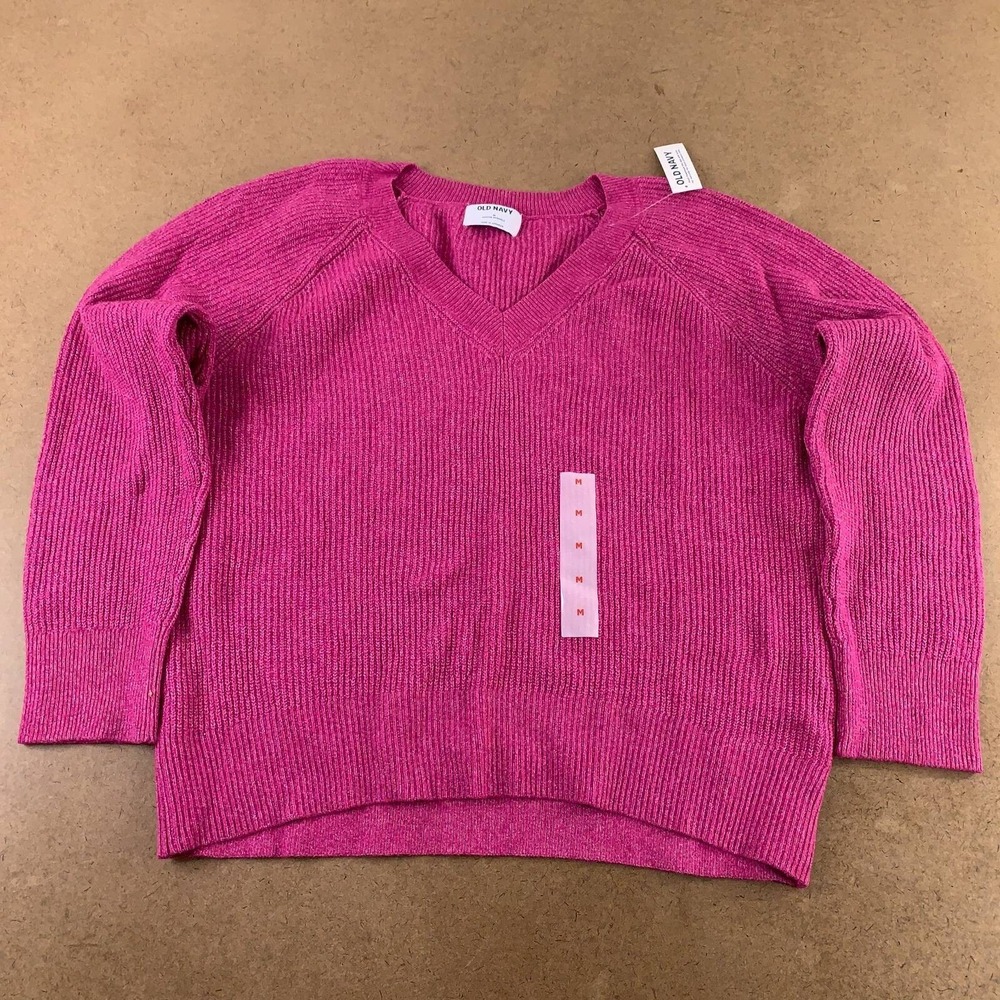 Old Navy Womens Cocoon Sweater Pink V Neck Mélange Long Sleeve Raglan M New